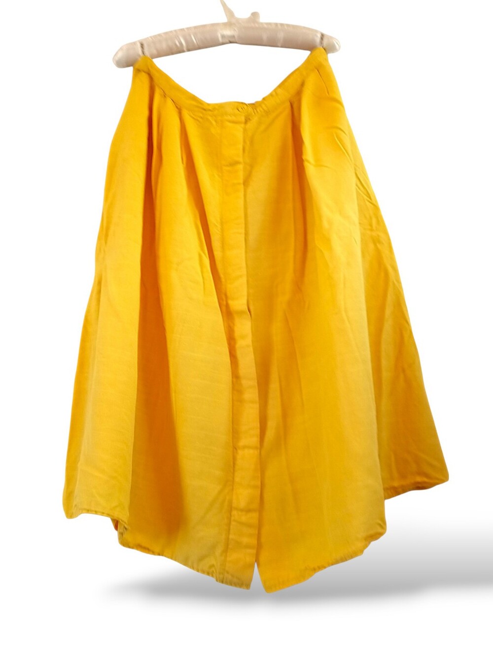 Vintage Sunny Yellow A-Line Midi Skirt Button Down Retro Preppy 60s 70s Colorful
